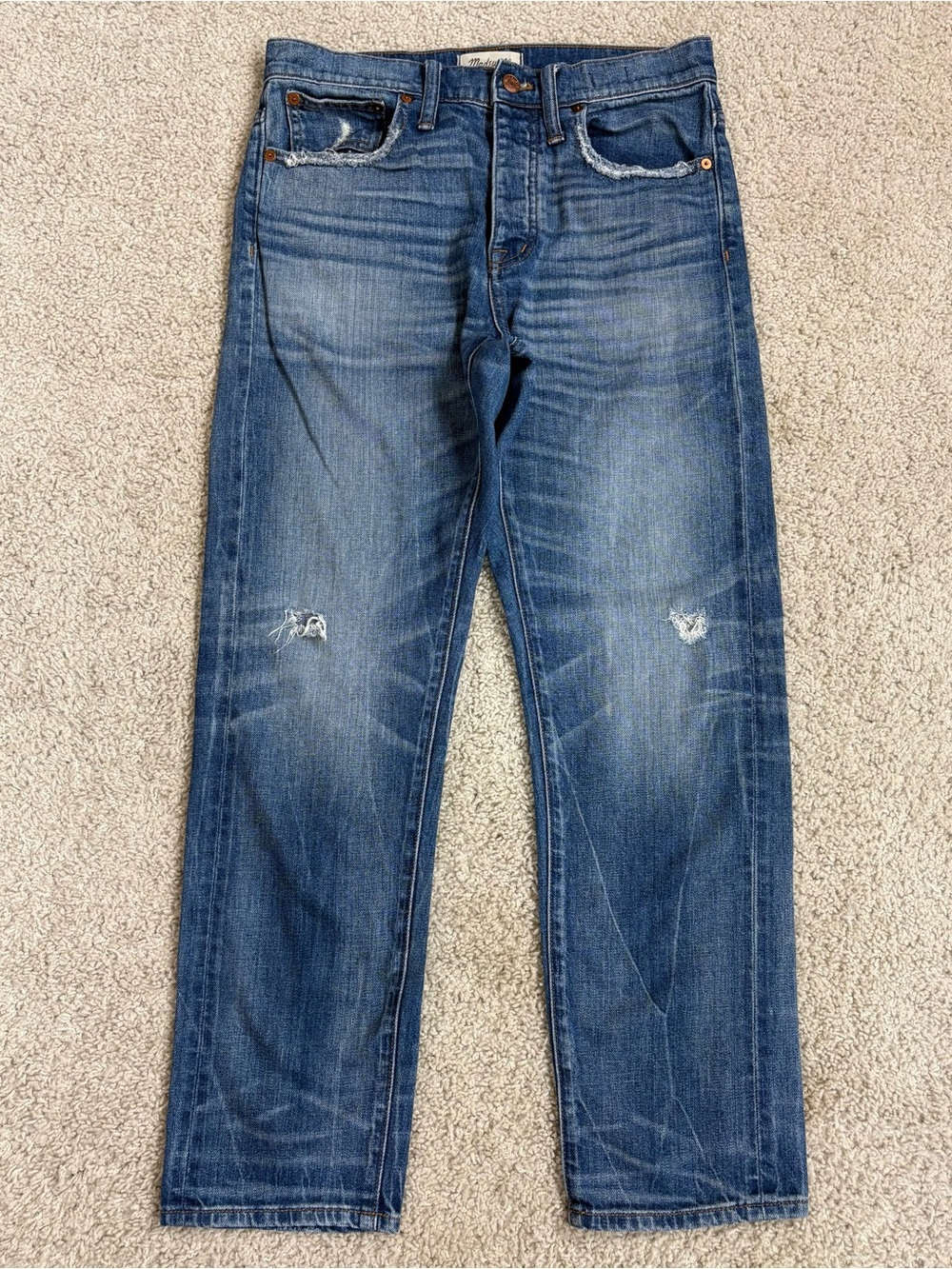 Women's MADEWELL Distressed CRUISER STRAIGHT Leg MID RISE Denim JEANS  27